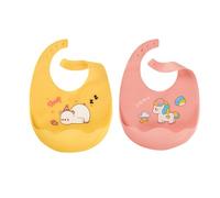 DHWEKU Bébé Bavoir Silicone Souple,2 bavoirs étanches en silicone, Bavoir Bébé en Silicone Imperméable, Tour de cou ajustable, Facile à Nettoyer pour bébés et jeunes enfants(jaune, rose)