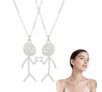 DHWEKU Collier de Doigt Souriant en Argent (Lot de 2) - Collier Graffiti en Acier Inoxydable avec Geste Cœur Drôle - Cadeau Amusant pour Amis Proches - Collier Couple/Bon Ami