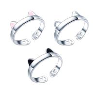 DHWEKU JewelryPalace Lot de 3 bagues réglables en argent 925 avec empreinte de patte de chat pour femme