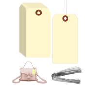 DHWEKU Lot de 100 étiquettes avec fil blanc, etiquette cadeau brocante carehabi etiquette kraft avec ficelle trou renforcé, Étiquette Prix pour Vêtements Étiquettes Marquage Bijoux avec Ficelle