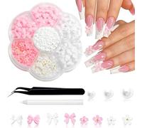 DHWEKU Lot de 1000 nœuds roses magiques pour ongles - Nœuds blancs - Pour résine à ongles - Perles à dos plat - Perles de fleurs - Breloques pour la Saint-Valentin - Accessoires de décoration des