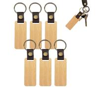 DHWEKU Porte-clés En Bois Naturel Vierge Porte-CléS en Bois 6 PièCes Ébauches de Porte Clés en Bois avec Bande de Cuir Bricolage Porte-CléS en Bois pour Bricolage Graver et Peindre, Artisanat Cadeau