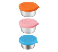DHWEKU Récipient Sauce Salade,3 Pcs 50ML Petit récipient avec Couvercle en Silicone, Acier Inoxydable Tasses à Sauce Réutilisables Récipient à Vinaigrette, Boîte Alimentaire Dressing to Go