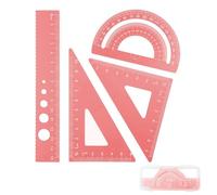 DHWEKU requerre, Latte 15 cm, 4 pièces règle en métal Ensemble Coins arrondis Conception de sécurité Papeterie mathématiques géométrie Kit rapporteur étudiant Enseignant école Outil Essentiel,Rose
