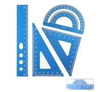DHWEKU requerre,Latte 15 cm, 4 pièces règle en métal Ensemble Coins arrondis Conception de sécurité Papeterie mathématiques géométrie Kit rapporteur étudiant Enseignant école Outil Essentiel,Bleu