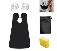 DHWEKU Tablier Barbe, Bavoir a Barbe,Barbe Récupérateur Poil avec 2 Ventouses et 1 Sac de Rangemen et 1 éponge,Non Collant Cadeaux de Toilettage pour Hommes,Une Seule Taille pour Tous,Noir