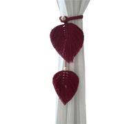DHYUACN Attache Rideau Boho Embrasses de Rideau Style Boho, Tricot à la Main en Coton et Lin, embrasses réglables Perles Bois, Double Feuilles, Attache(Wine Red)