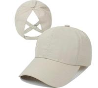 DHYUACN Casquettes de Baseball Casquette de Baseball Ajustable for Femme, 1 pièce, avec Queue Cheval croisée, en Maille à séchage Rapide(Light Brown)