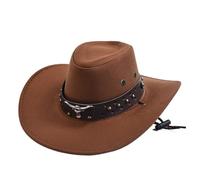 DHYUACN Chapeau Cowboy Artificial Suede Cowboy Hats Cowgirl Jazz Hat Vintage Big-Edge Gentleman Hat(Brown)