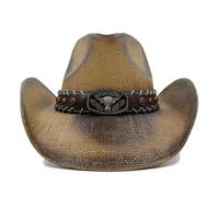DHYUACN Chapeau Cowboy Chapeau de Cowboy for Hommes, Paille en Papier épais d'été, Chapeaux de Jazz Occidental, Voyage en Plein air, Chapeau de Soleil de Plage(Type29)