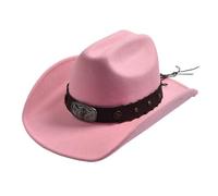 DHYUACN Chapeau Cowboy Chapeaux de Cowboy Occidentaux for Hommes et Femmes, en Laine Artificielle, Vintage, à Large Bord, Fedoras, for Hommes et Femmes, Cowgirl, Jazz(Pink)