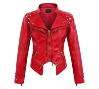 DHYUACN Veste Courte en Cuir PU Lavé avec Col De Costume Et Taille Rivetée | Veste de motard en simili cuir for femme Veste de motard en PU