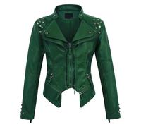 DHYUACN Veste Courte en Cuir PU Lavé avec Col De Costume Et Taille Rivetée | Veste de motard en simili cuir for femme Veste de motard en PU