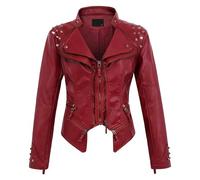 DHYUACN Veste Courte en Cuir PU Lavé avec Col De Costume Et Taille Rivetée | Veste de motard en simili cuir for femme Veste de motard en PU
