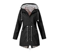 Dhyuen Impermeable Femme Imperméable Couleur Unie Poncho Trench Coat Parka avec Capuche Coupe-Vent Manteau De Pluie À Capuche Vestes De Sport Légère Et Respirant Longue Manteau Boutons （A Black，M）