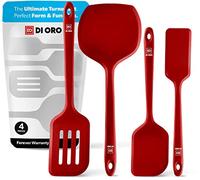 DI ORO Seamless Series Moda Lot de 4 spatules en silicone résistantes à la chaleur pour ustensiles de cuisine antiadhésifs - Palmes pour œufs et crêpes - Ustensiles de cuisine (rouge)
