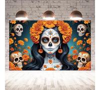 Dia De Los Muertos Backdrop for Photography Day of The Dead Banner Gothic Halloween Mexican Fiesta Sugar Skull Decorations and Supplies for Home Altar Ofrenda