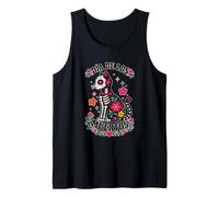 Dia de Los Muertos Chat Floral Squelette Folk Sucre Crâne Art Débardeur