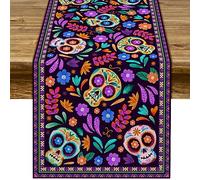 Dia De Los Muertos Chemin de Table en Lin Rustique Mexicain Motif crâne Jour des Morts Décoration pour la Maison, la Cuisine, la Salle à Manger 33 x 182,9 cm