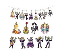 Dia De Los Muertos Decorations - 9pcs Day Of The Dead Paper Ornaments Sugar Skull Hanging Wooden Sign,halloween Tree Ornaments Mexican Fiesta Day Of T