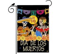 Dia De Los Muertos Drapeau de Jardin Musique Guitare Sucre Crâne Fleurs Jour des Morts Drapeau Mexicain Yard Drapeau Double Face Sm