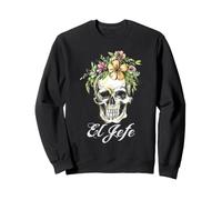Dia De Los Muertos El Jefe Illustration Floral Sugar Skull Boss Sweatshirt