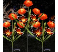 Dia de Los Muertos Lot de 3 décorations d'extérieur à énergie solaire en forme de fleur de souci avec papillons monarques pour tombe du jour des morts, cimetière, cour, pelouse, jardin, coco