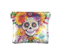 Dia De Los Muertos Porte-monnaie mexicain Squelette Fleur PU Cuir Mignon Mignon Porte-monnaie pour Homme Femme Voyage