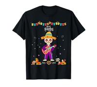 Dia De Los Muertos Skeleton Dancing with Guitar Hat Kids Boy T-Shirt