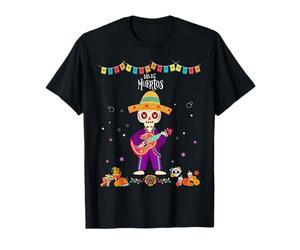 Dia De Los Muertos Skeleton Dancing with Guitar Hat Kids Boy T-Shirt