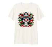 Día de Los Muertos Sugar Skull Sombrero Piments forts T-Shirt Haut de Gamme