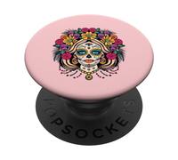 Dia De Los Muertos Tête de Mort Motif Floral La Catrina Day of Dead PopSockets PopGrip Adhésif