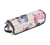 Dia De Muertos Pochette à outils de coiffure avec tapis résistant à la chaleur, sac de rangement portable pour fer à friser, fer à lisser, brosses, pinces et élastiques à cheveux