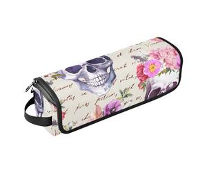 Dia De Muertos Pochette à outils de coiffure avec tapis résistant à la chaleur, sac de rangement portable pour fer à friser, fer à lisser, brosses, pinces et élastiques à cheveux