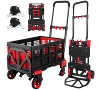 Diable 2 en 1 avec panier pliable, chariot pliable avec roues en caoutchouc et poignée télescopique, chariot à main robuste d'une capacité de 150 kg, chariot portable avec tendeurs pour le