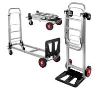 Diable 3 en 1 robuste et chariot pliable en aluminium/acier avec roues en caoutchouc et roulettes pivotantes à 360° pour déménagement, entrepôt de livraison et utilisation au bureau