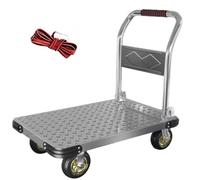 Diable À Plate-forme Pliante Avec Freins Facile À Manœuvrer(125×75) | Chariot à plate-forme robuste avec roues pivotantes pliable facile à ranger couleur argentée pour garage ou entrepôt
