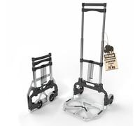 Diable de transport pliable en aluminium - Charge maximale : 70 kg - Diable pliable - Patins antidérapants - Poignée télescopique silencieuse - Roues souples + 2 cordes d'extension BigDean