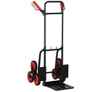 HomCom Diable d'escalier DURHAND pliable 120 kg 6 roues cordes télescopiques cadre acier rouge