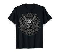 Diable Occulte Satan sur Bnoir et blanc Crâne Pentagramme T-Shirt