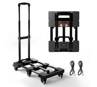 Diable Pliable 226 kg, Chariot Portable Robuste, Bagages Pliable à 6 Roues avec 2 Cordes élastiques - Compact for Un déplacement Facile - Idéal Les Voyages et Plus Encore(Noir)