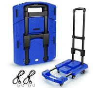 Diable Pliable 500 LB - Chariot Portable Robuste à 6 Roues, Chariot à Bagages Pliable, 2 Cordes élastiques - Idéal for Les Voyages, Les déménagements et Plus Encore(Blue)