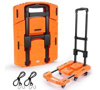 Diable Pliable 500 LB - Chariot Portable Robuste à 6 Roues, Chariot à Bagages Pliable, 2 Cordes élastiques - Idéal for Les Voyages, Les déménagements et Plus Encore(Orange)