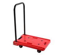 Diable pliable avec roues - Chariot plat léger - Capacité de charge de 150 kg - Chariot portable pour économiser de l'espace - Pour shopping, camping, déménagement - Rouge