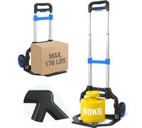 Diable Pliable, Chariot De Transport Pliable Et Léger En Aluminium, Charge De 80 KG, Hauteur Réglable Sur 3 Niveaux Et Pliable En Un Clin D'œil, Poids Net Seulement 3,5 KG, Chariot Avec Roues Double R