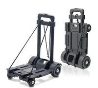 Diable Pliable de 65 kg - 4 Roues - Léger - avec Sangle de Liaison - pour Le Shopping, Le Camping, la pêche, Le Transport de Marchandises de Voyage - Noir
