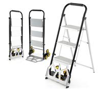 Diable Pliable en Aluminium Escabeau 3 Marches COSTWAY-Larges Pédales Antidérapantes-6 Roues en Caoutchouc-250 kg-Entrepôt,Bureau