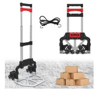 Diable Pliable en Aluminium Ultra Robuste - 6 Roulettes Rotatives par 3 - Chariot Léger 3Kg - Ultra Compact / Manche Télescopique - Tendeurs / Élastiques à Crochets Fourni - Charge Max 60Kg