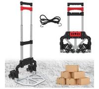 Diable Pliable en Aluminium Ultra Robuste - 6 Roulettes Rotatives par 3 - Chariot Léger 3Kg - Ultra Compact / Manche Télescopique - Tendeurs / Élastiques à Crochets Fourni - Charge Max 60Kg