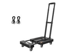 Diable pliable robuste avec 6 roues et 2 cordes élastiques, capacité de 226,8 kg, chariot utilitaire portable pour déménagement, voyage, shopping, bureau, poignée réglable